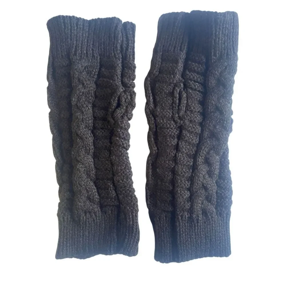 Women’s Cable Knit Fingerless Gloves Brown One Size